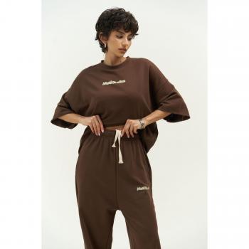 Manno Women's Brown T-Shirt Tracksuit Set - Size M