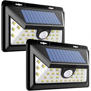 2x luces solares led exterior jardín, de seguridad para exteriores, 34 luces led con energía solar 270º sensor de movimiento