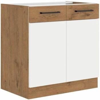 Meuble Bas en Mélaminé - Chêne Lancelot et Blanc - 80 cm - 2 Portes - ROCK