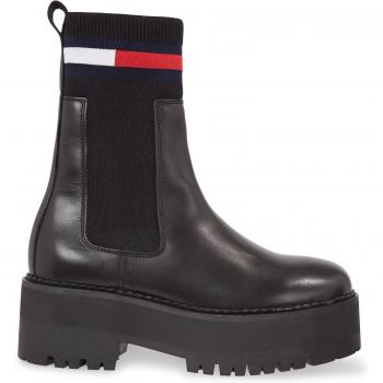 Bottines Femme - Tommy Jeans - FLATFORM Élastiques - Cuir Noir