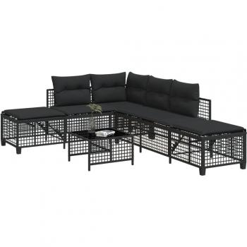Set Divani ad Angolo 3 pezzi con Cuscini in Polyrattan Nero