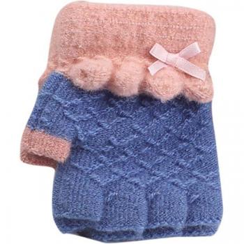 Cute Cartoon Cashmere Knitted Half Fingerless Winter Gloves for Kids