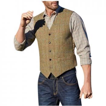Chaleco sin mangas MoneRffi: estilo casual con patrón de cuadros y cierre sencillo