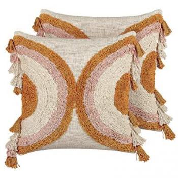 Conjunto de 2 cojines de algodón naranja/beige claro/rosa acolchado 45 x 45 cm lablab