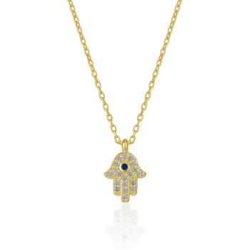 Gold-Trimmed Hamsa Hand Jewelry – Sterling Silver with Azure Gemstone