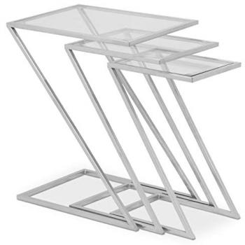 Pack triple de tables basses gigognes en verre transparent et métal chromé