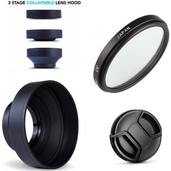 3 Stage Collapsible Rubber Lens Hood with UV Filter for Sony HX350