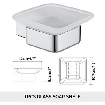 Wall-Mounted Frosted Glass Soap Dish in Polished Stainless Steel