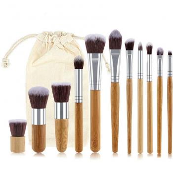 Natural Bamboo Handle Makeup Brushes Set - 11pcs