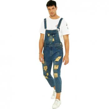 Sokotoo Men's Plus Size Ripped Denim Overalls