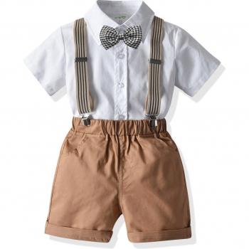 Toddler Summer Clothes: White Cotton Shirt with Khaki Shorts, 1-7 Years