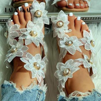 Lala Ikai: Chanclas Planas Perla & Encaje