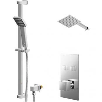 Polished Chrome Twin Shower Valve with Fixed 200mm Square Head