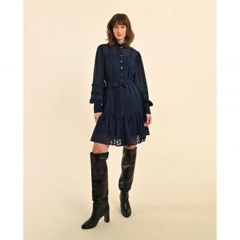 Robe courte col montant boutonnée ceinturée Molly Bracken