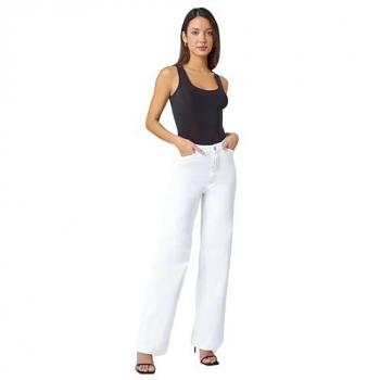 Cotton Blend Wide Leg Stretch Denim Trousers