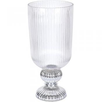 Jarrón de cristal transparente con base plateada Silvester