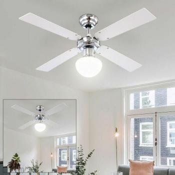 Deckenventilator mit E27-Glühbirne, 3‑Stufen-Regelung, Metall‑Glas‑Flügel