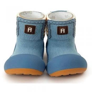 Attipas - Patucos de bebés de algodón azul símil bota