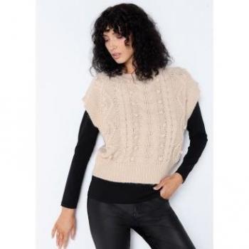 V&L - Chaleco de punto trenzado para mujer