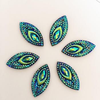 40PCS AB Resin 11*22mm Horse Eye Flatback Peacock Rhinestone Decorations