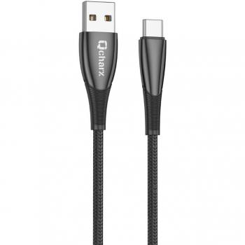 Cable Qcharx Berlín USB A Tipo C 3A - 1 m - Zinc Negro Cordón Grueso Tacto Suave