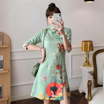 Moderne Sexy Cheongsam Jurk Lichtgroen Vrouwen