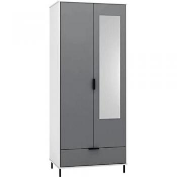 Seconique Madrid Grey Gloss and White 2 Door 1 Drawer Mirrored Wardrobe