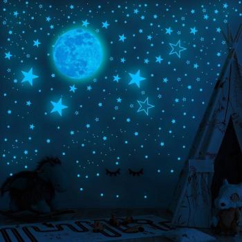 Luminous Celestial Wall Stickers for Kids – Stars and Moon in 3 Colors, Removable, Boxed