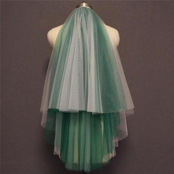 Velo de boda con peine y cara en verde y azul