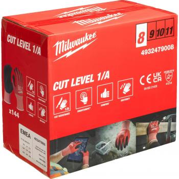 Milwaukee Cut Level 1 Dipped Work Gloves Black / Red XXL Pack of 3