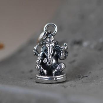Tibetan Ganesh Buddha Silver Pendant – 925 Pure Silver Good Luck Amulet