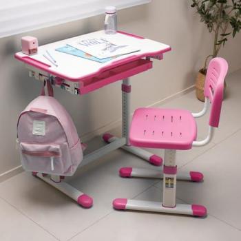 Set Scrivania e Sedia per Cameretta - Rosa/Bianco Regolabili in Altezza