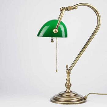 LAMPADE MINISTERO: Schreibtischlampe ohne Leuchtmittel, grün, Premium Glas & Echtmessen