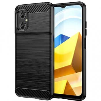 Funda Protectora Antigolpes para Xiaomi Poco M4 5G / Poco M5 4G Silicona Negra Diseño Fibra de Carbono