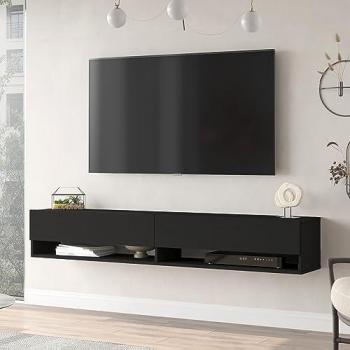 Consolle da Parete 'Laitila' con 2 Ante e Scomparti - 180 cm - Nero
