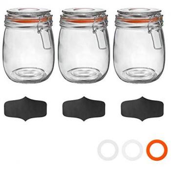 Glass Storage Jars with Labels 750ml Orange Seal Pack of 3