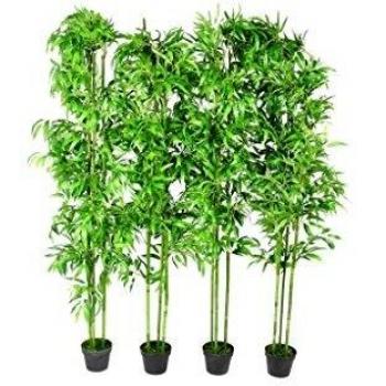 Lot de 4 bambous artificiels verts en pot 190 cm