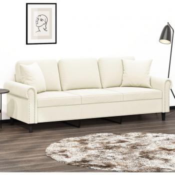 Sofá Elegante 3 Lugares em Veludo Creme