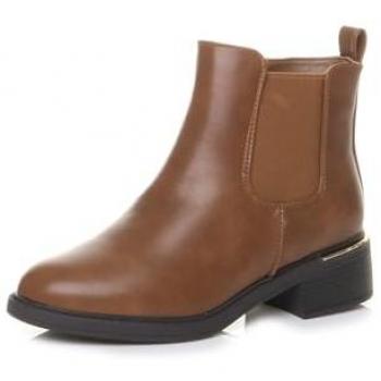 AJVANI Women's Chunky Sole Low‑Heel Chelsea Boot – Tan, Size 4
