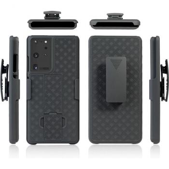 Woven 2 in 1 Hybrid Hard Shell Case with Kickstand & Belt Clip for Samsung Galaxy S21 Ultra