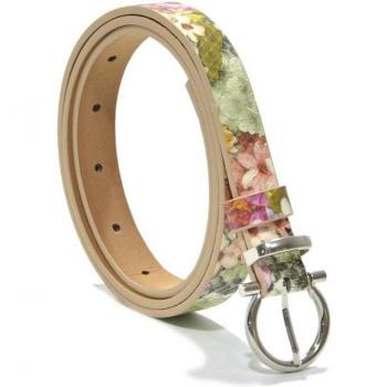 Cinturón de Mujer de Cuero con Diseño Floral y Hebilla Pin, Cintura Delgada Púrpura