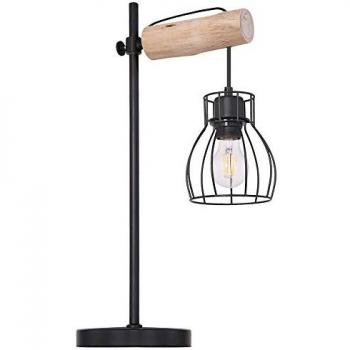 Lampe de table design vintage en bois et métal noir