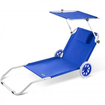 Lettino da Spiaggia Kreta Pieghevole con Cuscino e Tettuccio Parasole Blu