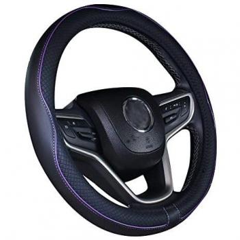 ISTN Auto Lenkradbezug aus Mikrofaser Leder 38cm (Schwarz Lila)