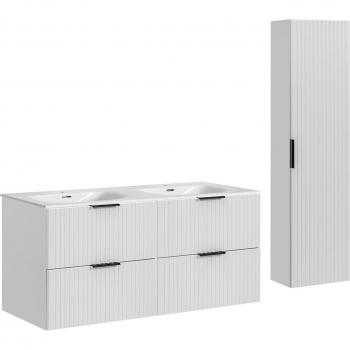 Meuble double vasque encastré avec colonne Adriel blanc