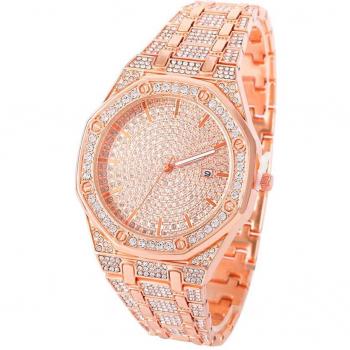 Iced Out Stainless Steel Quartz Watch for Men