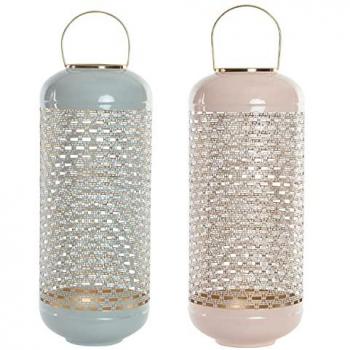 Portavelas DKD Home Decor 24 x 24 x 60 cm y 24 x 24 x 71 cm Azul Rosa Aluminio (2 Unidades)