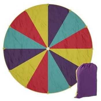 Gioco Paracadute Arcobaleno Ø 6 m con 12 Maniglie, Telo Ludico per Bambini, Giocattolo Didattico Multicolore