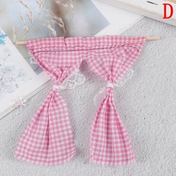 1/12 Scale Dollhouse Pink Cotton Curtain with Lattice and Lace