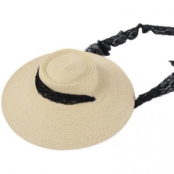 Sombrero de Verano Vintage Negro con Ala Ancha y Detalle de Encaje